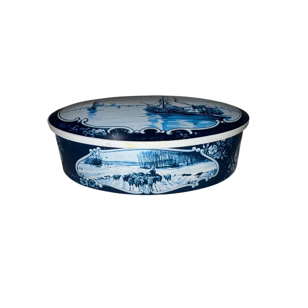 Rosenberg Amsterdam Holland Delft Blue Style Oval Metal Tin Nautical Decor‎ Vntg